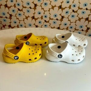 Baby Crocs size 7, Yellow and White BUNDLED